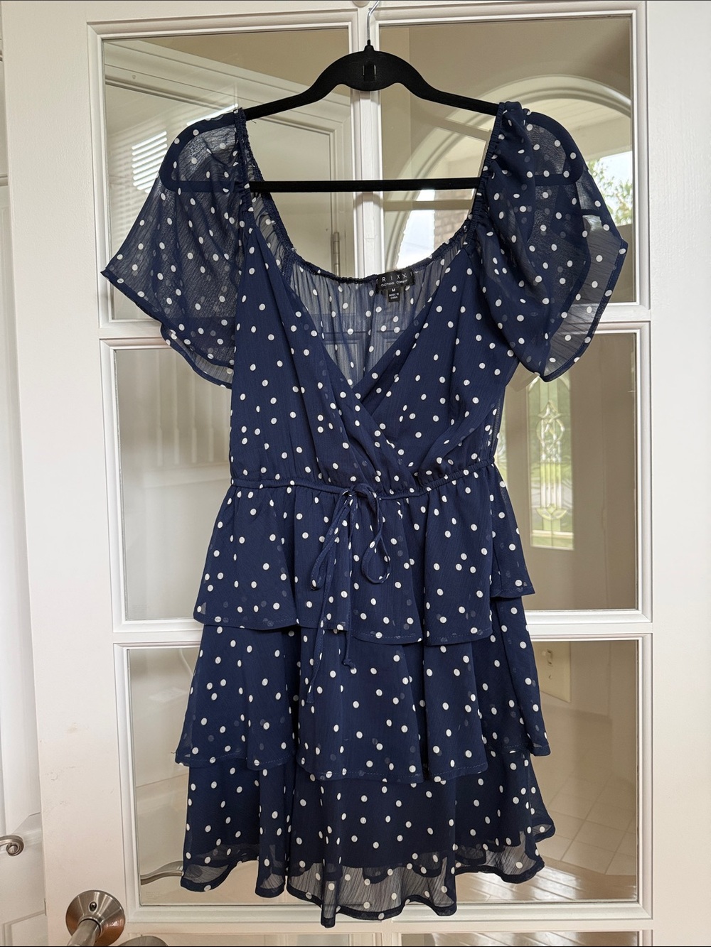 Polka Dot Navy Tiered Ruffle Dress with Tie Waist